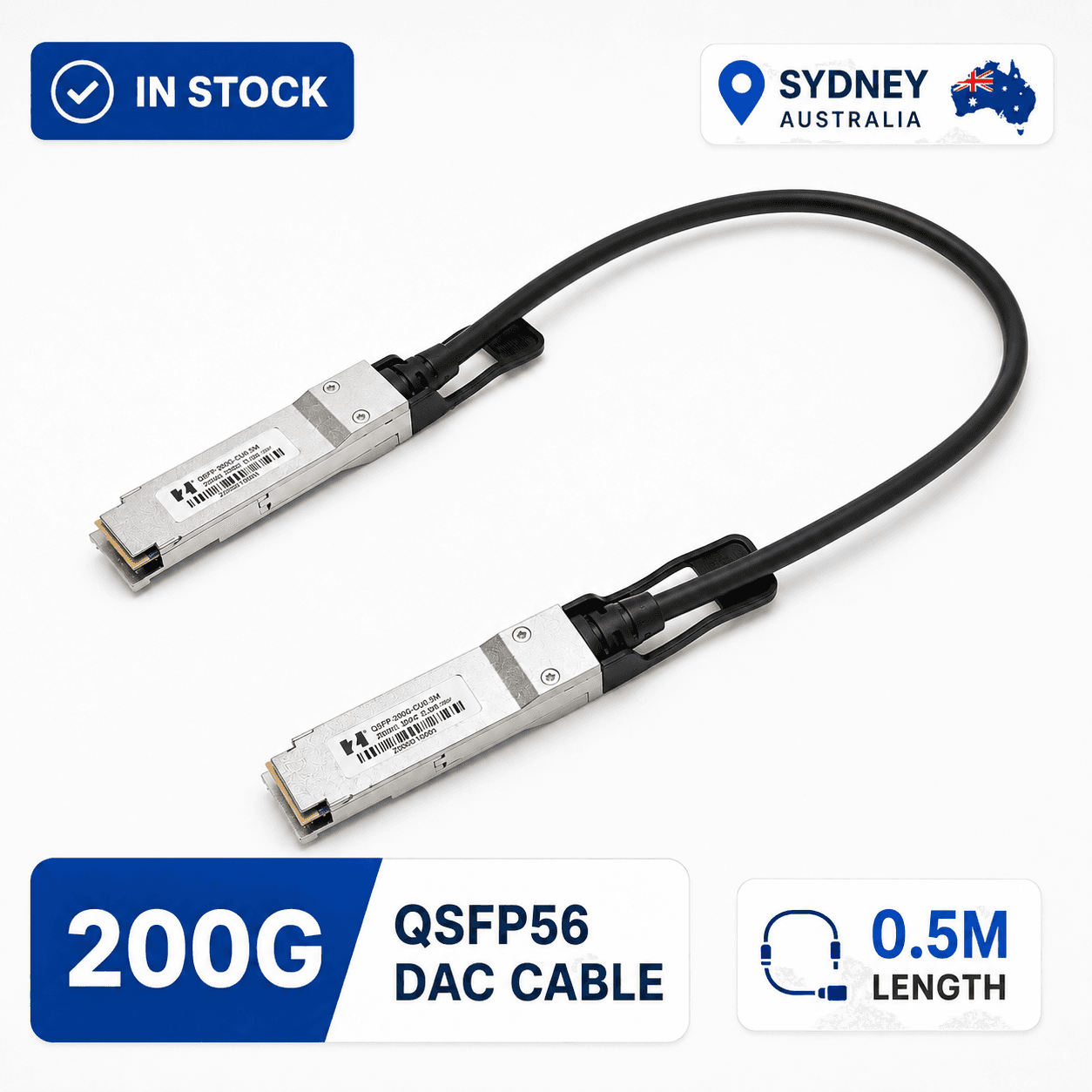 QSFP-200G-CU0.5M 200G QSFP56 DAC Passive Copper Cable 0.5m for AI Supercomputer Compatible with